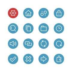 System vector icon set - different symbols on the round blue background.