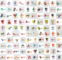 Mega collection of geometrical abstract logo templates, origami paper style business icons with sample text