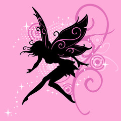girl fairy silhouette vector in pink design