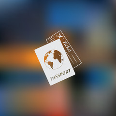 Passport and blank ticket plane icon.