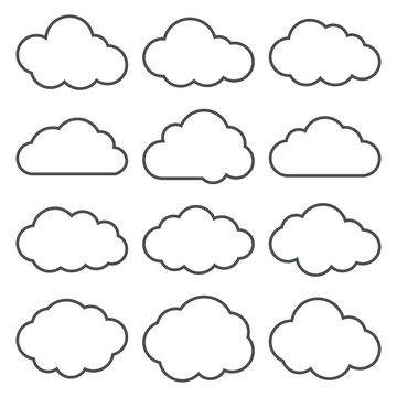 Cloud Shapes collection. Set of Thin Line Cloud Icons.