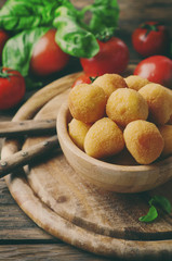 Traditional italian fried balls of mozzarella