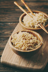 Asian fast food noodle on the wooden table