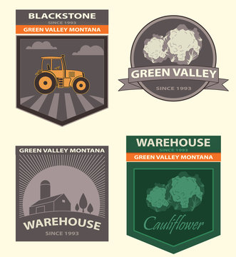 Retro Vintage Farm Insignias or Logotypes set. Vector design elements, business signs, logos, identity, labels, badges and objects.