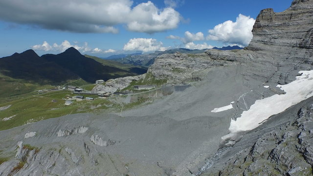 Aerial Footage of Railway Station "Eigergletscher" in the Alps, Switzerland, 4K, UHD