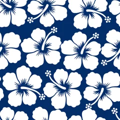 Wall murals Hibiscus Graphic white tropical hibiscus flowers seamless pattern