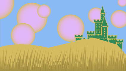 Naklejka premium Castle under pink suns