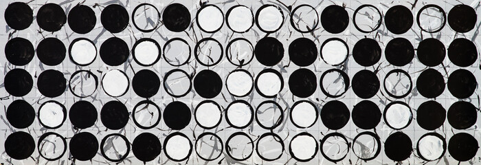 A monochrome long thin grid painting from 3 tones white/grey/black