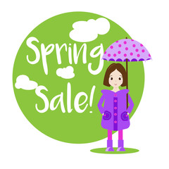 Cartoon girl character. Sale banner