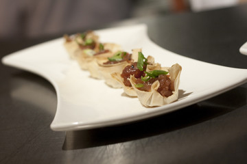 canapé of tuna closeup