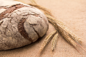 Rye bread and ears on sacking