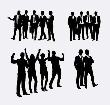 Businessman and business woman team work group silhouette 2. Good use for symbol, web icon, logo, mascot, sticker design, sign, or any design you want. Easy to use.