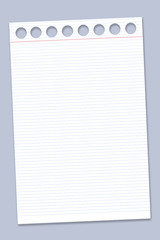 Single empty page of a notebook for records