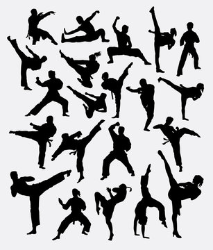 Martial art male and female sport silhouette 1. Good use for symbol, logo, web icon, sticker, mascot, sign, or any design you want. Easy to use.