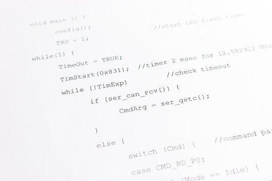 A printout of programming code