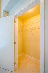 Empty closet, working closet, cupboard in bedroom.