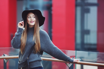 Portrait of a young beautyful smiling woman. Model looking aside. 