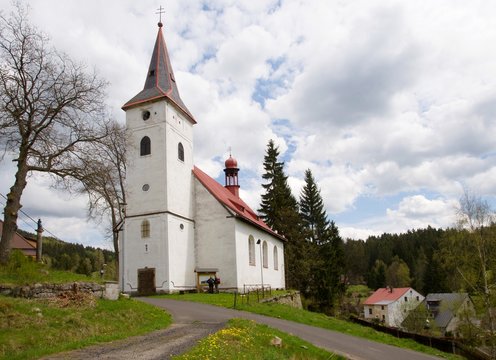 Church in village Nove Hamry in Krusne mountains, west Bohemia, Czech republic