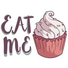 Hand drawing cupcake with the lable: eat me