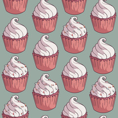 Seamless pattern with cupcakes.