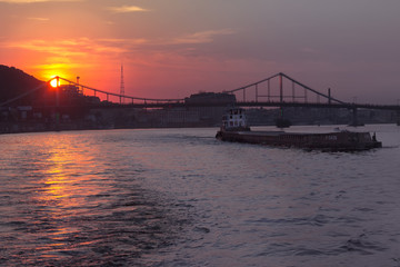 Drepr river and cityscape at evening in Kiev