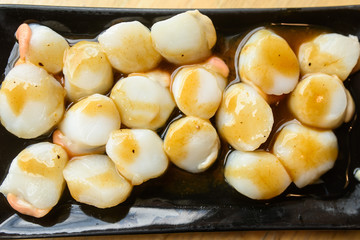 closeup of seared scallops