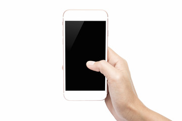 woman hand holding phone isolated clipping path inside