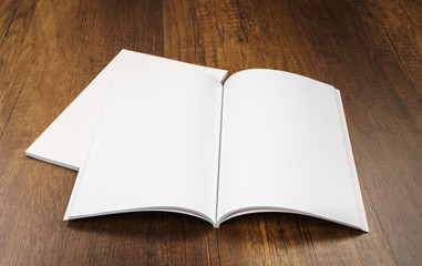 Blank catalog, magazines,book mock up on wood background