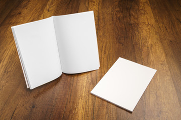 Blank catalog, magazines,book mock up on wood background