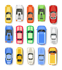 Cars Transport top view icon set isolated vector illustration in flat style