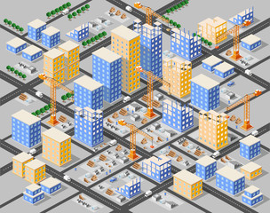 Crane construction industry town Isometric big city
