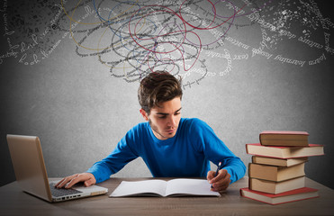 Study with computer and books