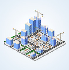 Crane construction industry town Isometric big city