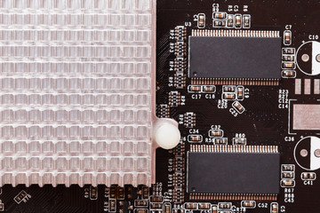 Closeup of electronic circuit board with processor