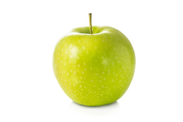 Single fresh green apple isolated on white background.