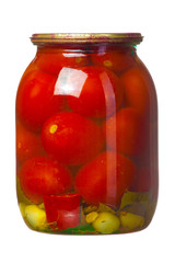 Bank of canned red tomatoes isolated on white background