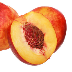 Ripe peach fruit isolated on white background