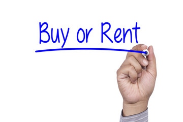 Business concept Hand writing Buy or Rent on visual screen