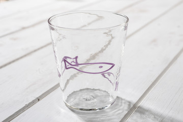 Crystal Drinking Glass with Purple Fish Design