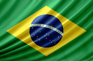 Waving Fabric Flag of Brazil