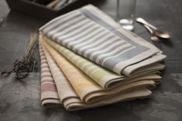 Folded Table Napkins with Stripe Designs Various Colors
