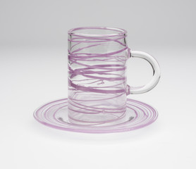 Slim Crystal Mug and Saucer with Purple Streaks Design