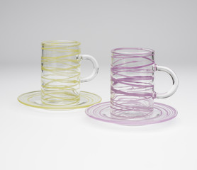 Pair of Slim Crystal Mugs on Matching Saucers