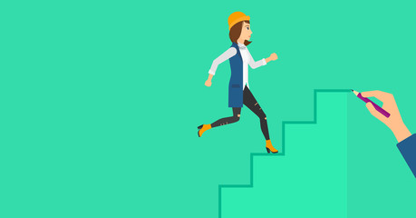 Woman running upstairs.