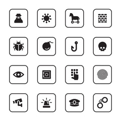 black flat security icon set with rounded rectangle frame for web design, user interface (UI), infographic and mobile application (apps)