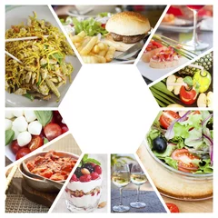 Stoff pro Meter Beautiful food collage with space for text. A variety of dishes, © olezzo