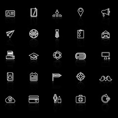 Contact connection line icons with reflect on black background