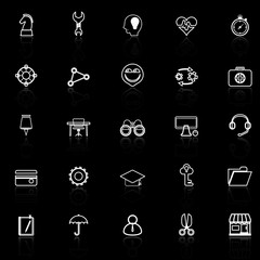 Human resource line icons with reflect on black