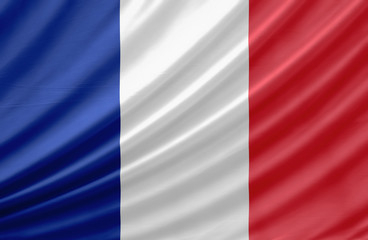 Waving flag of France. Flag has real fabric texture