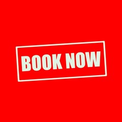 Book now white wording on rectangle red background